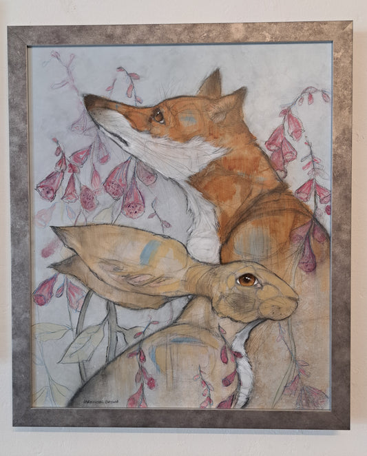 Fox and Hare with foxgloves