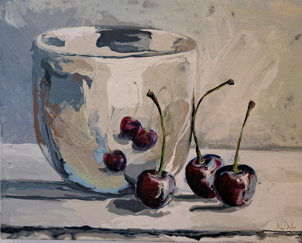 cherrys and silver bowl