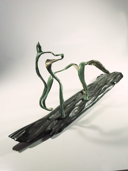 "Who goes there" bronze on bog oak