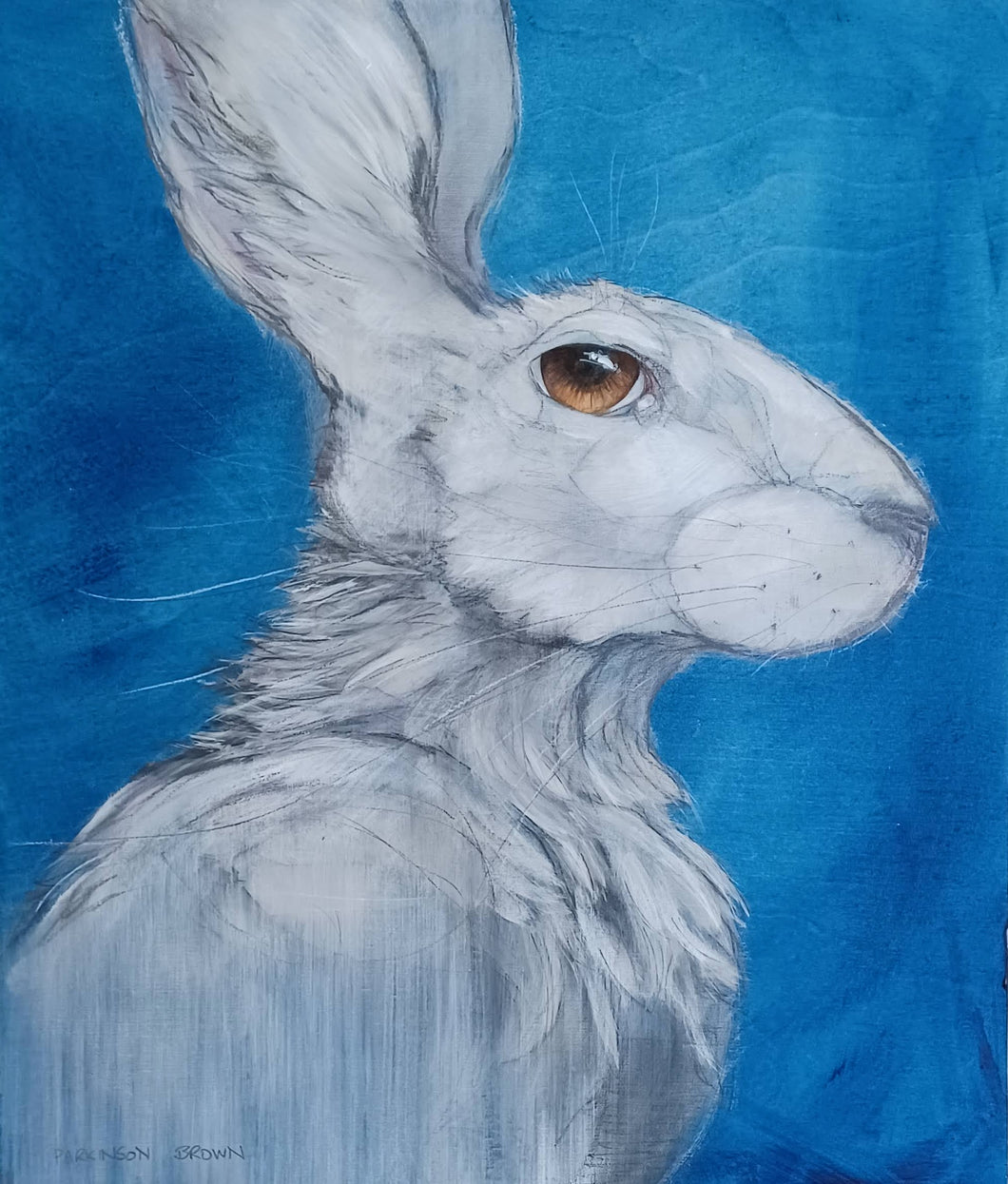WINTER HARE ON PRUSSIAN BLUE-