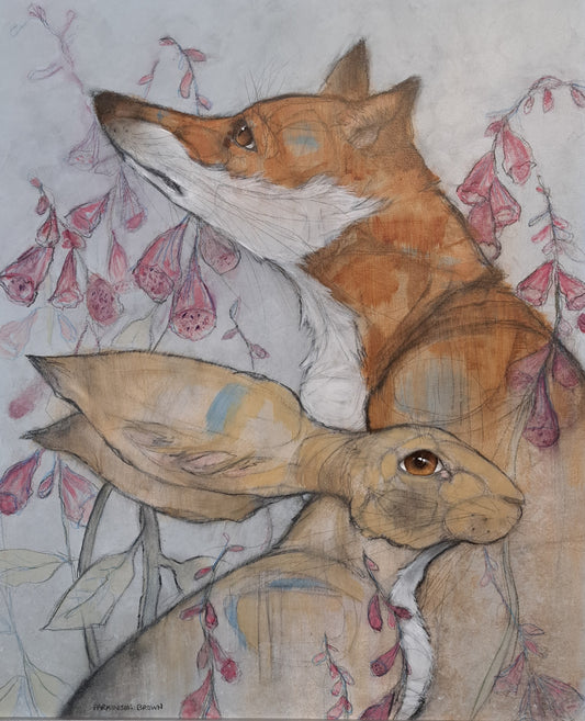 Fox and Hare with foxgloves