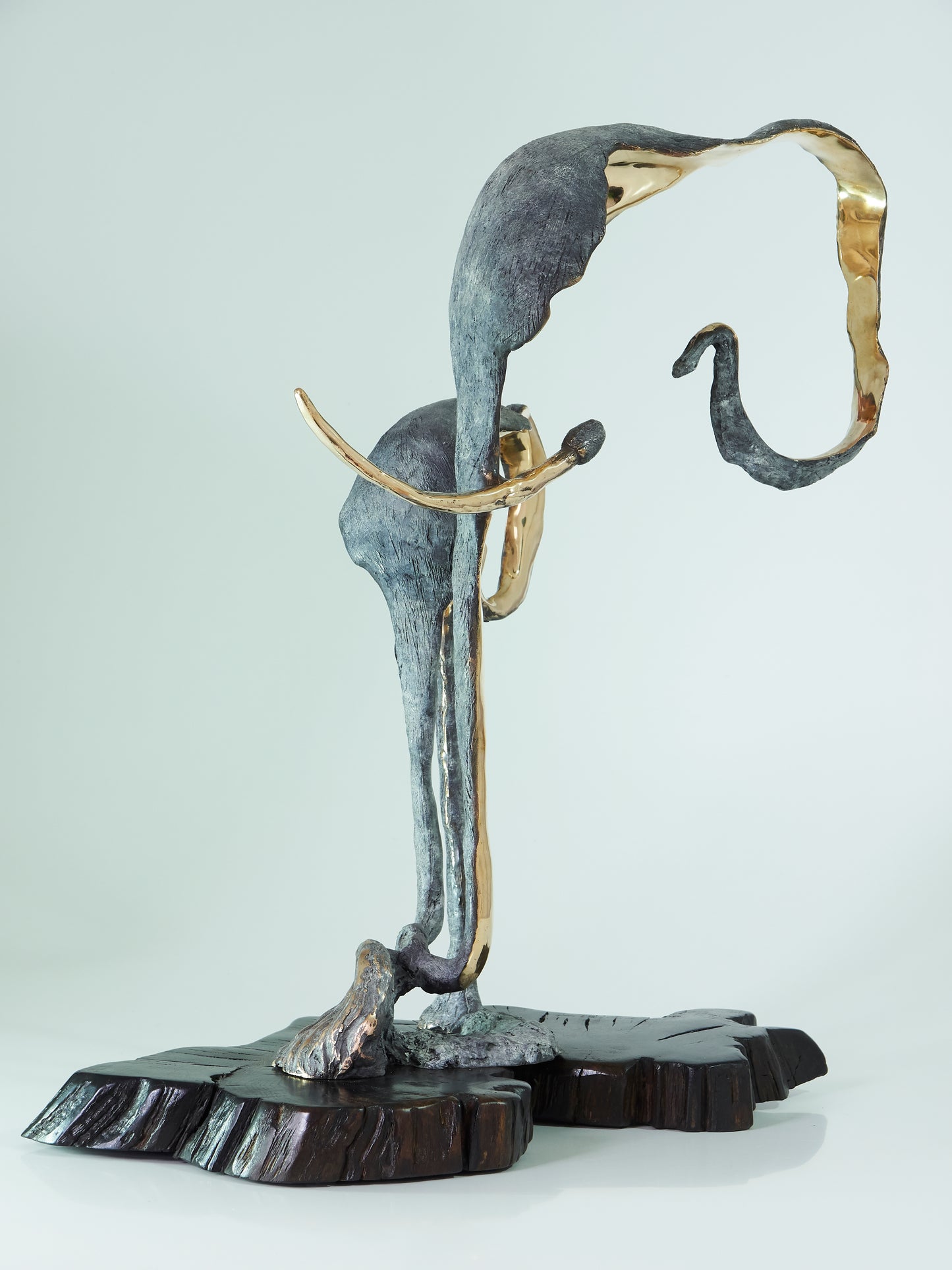 Elephant Mother and child Bronze on bog oak