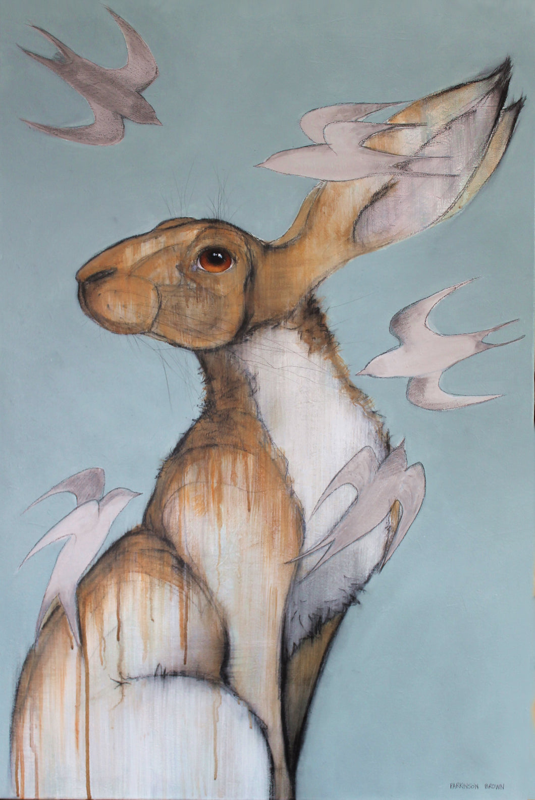 Hare with swallows