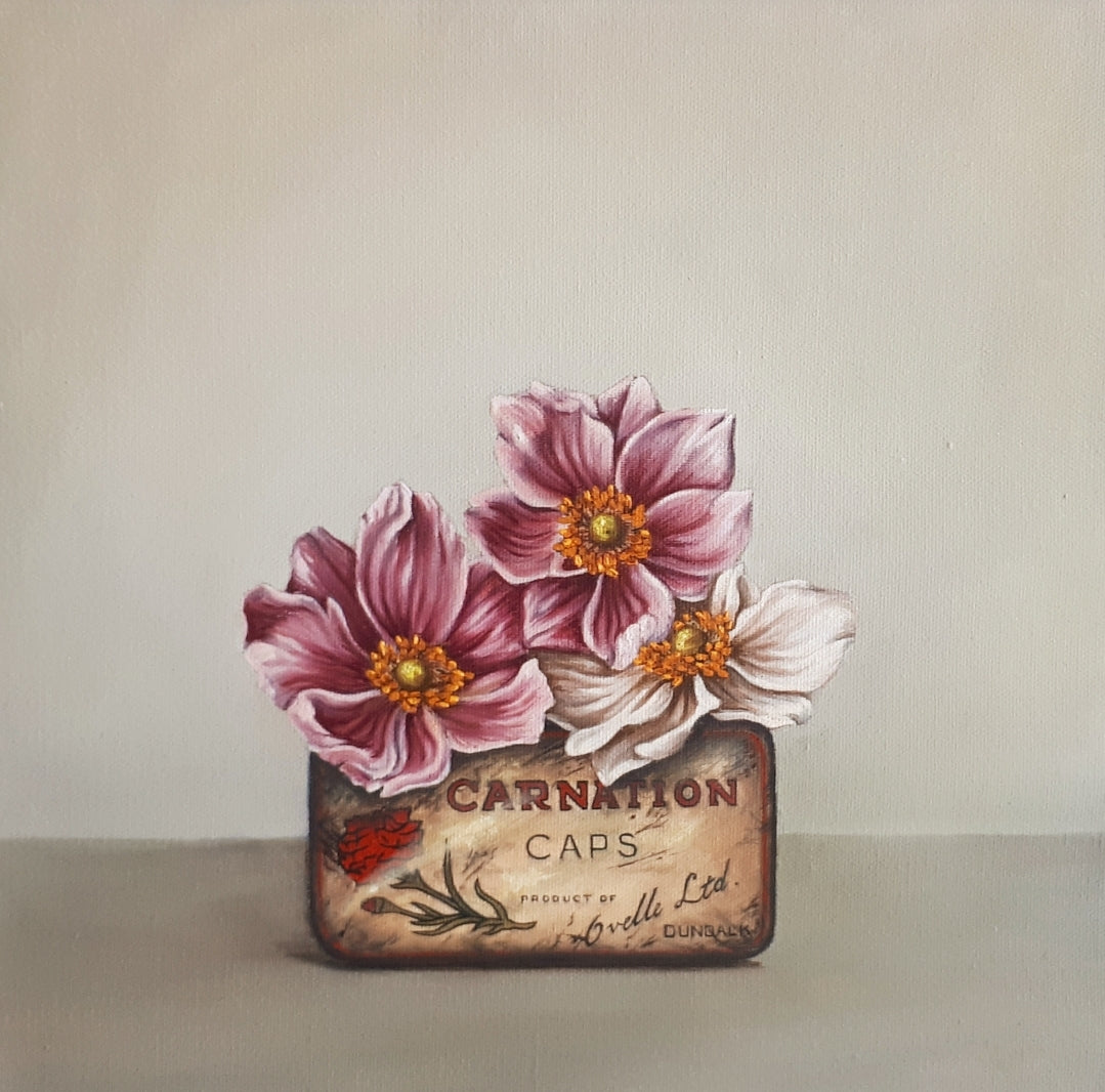 "Three flowers, Carnation caps"